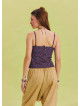V Neck Thin Straps Pink Laurel Flower Print Sleeveless Blouse 4436